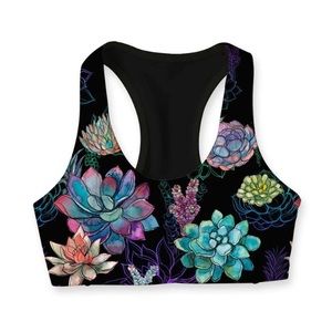 Pineapple Clothing Bali Black Sports Yoga Bra Floral NWT S